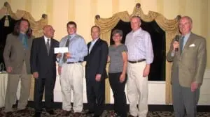 (L-R) Jonathan Kruk, Vinny Tamagna, scholarship winner Matt Hughes, Bill Nugent, Matt's mom Diane Hughes and father Dan Hughes, Nat