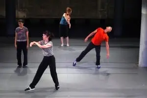 Yvonne Rainer, Trio A Pressured (In the Midnight Hour), 1999-2011. Performance at Dia:Beacon, Riggio Galleries, Beacon, New York. Saturday, October 22, 2011. Performers: Pat Catterson, Emmanuele Phuon, Emily Coates, and Keith Sabado. Photo: © Paula Court. Courtesy Dia Art Foundation, New York.