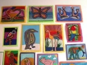 Yarn Paintings from Crompond 5th graders in School Invitational