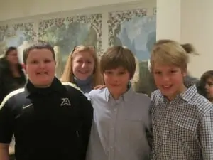 Saunders History Contest 2012 winners Eddie-Joe Barry, left, Elijah Deroche and George Weed, with their proud teacher, Mrs. Foppiano. Photo by A. Rooney