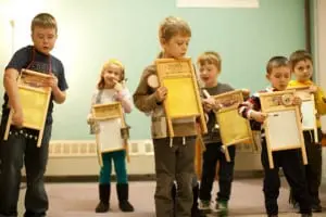 Students playing the washboards during class at Beacon Music Factory. Photo courtesy BMF