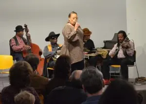 The Ebony Hillbillies play in the Martin Luther King Jr. Day children's concert at the Desmond-Fish Library on Monday, Jan. 21. Photo by Jeanne Tao