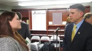 Gipson spoke with Haldane senior Lindy Labriola during the break. Labriola expressed concern about the future of education programs at Haldane.