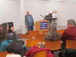 Stewart Burns taking questions after the talk at Desmond-Fish Library on Jan. 20 (Photo by A. Rooney)