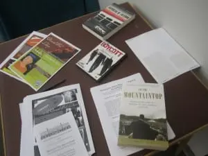 A table full of materials to peruse at the Martin Luther King Jr. Day observance at Desmond-Fish Library on Jan. 20 (Photo by A. Rooney)