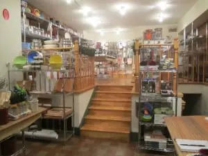 Utensil store interior with steps