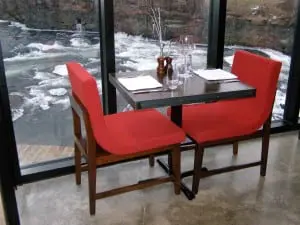 Striking waterfall views enhance the Swift dining room.