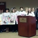 At a forum for families of developmentally disabled children March 23, PARC Preschool teacher Liz Mancusi speaks for the faculty.