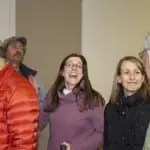 Stephanie Hawkins, center, celebrates with supporters. Photo by K.E. Foley