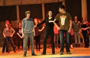 Matt Marino, left, Kady Neill and Cory Zouzias in rehearsal for Crazy for You. Photo by Maggie Benmour