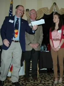 Sarah Diebboll receives a $1,000 Chamber of Commerce scholarship, with Haldane School Board President Michael Junjulas, left, and Nat Prentice, scholarship program overseer.