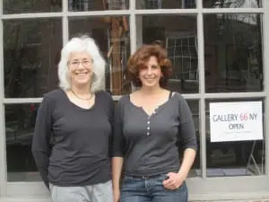 Jane Soodalter, left, and Cindy Booth outside of Gallery 66 (photo by A. Rooney)