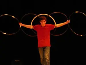 Haldane student Chris Bohl rehearses his Native American hoop dance for the talent show.  Photo courtesy of Debbie Contini