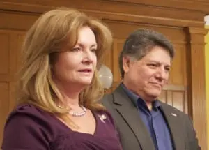County Executive MaryEllen Odell, left, and Legislator Sam Oliverio (file photo).