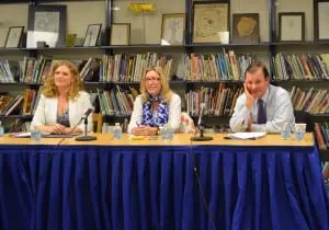 Garrison School Board candidates Julia Wynn, left, Charlotte Rowe and Derek DuBois speak at Meet the Candidates Night May 15.