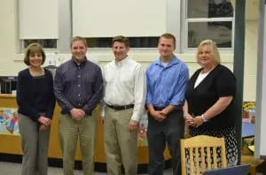 Garrison School Superintendent Gloria Colucci, left, with newly tenured teachers Michael Williams, Coulter Young and Patrick Beckley and Principal Stephanie Impellittiere May 8 Photo by J. Tao