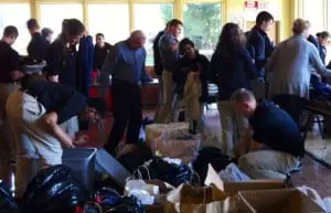Volunteers, including 25 West Point cadets, helped prepare clothes, food and other supplies for First Presbyterian's midnight run on April 27. Photo courtesy of First Presbyterian