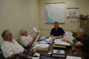 The Cold Spring Planning Board's Arne Saari, left, Dick Weissbrod, Jimmy Zuehl and Barney Molloy at their meeting June 26. Photo by J. Tao