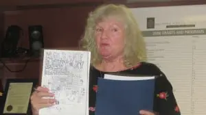 CatherineâGarnseyâobjectsâtoâtheâuseâofâaâBlueâDevilâasâHaldane'sâmascot. PhotoâbyâM.âTurton 
