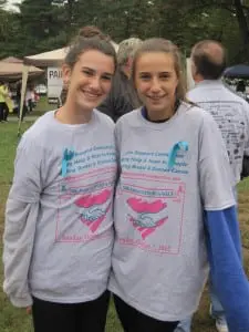 Wearingâ
blueâ
ribbonsâ
recognizingâ
ovarianâ
cancer,â
twoâ
youngâ
walkersâ
sportâ
Supportâ
Connectionâ
T-shirtsâ
atâ
theâ
2012â
Support-a-Walk.â