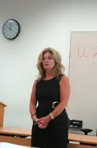 Putnam County Executive MaryEllen Odell welcomes participants in the hearing. Photo by L.S. Armstrong