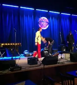 Setting up inside the theater.