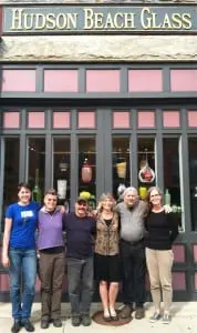 The team at Hudson Beach Glass in front of their Main Street gallery. From left, Kathleen Andersen, Jennifer Smith, Michael Benzer, Wendy Gilvey, John Gilvey, Janet Griffin. Photo by S. Hixson