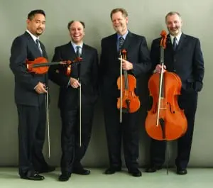 From left, Zakarias Grafilo, violin; Frederick Lifsitz, violin; Paul Yarbrough, viola; Sandy Wilson, cello (photo courtesy of Arts on the Lake)