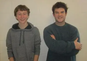 Nolan Shea, left, and Aidan Gallagher, Our Town's 'Stage Managers' (Photo by A. Rooney)