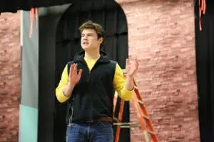 Aidan Gallagher gets into his character at a recent "Our Town" rehearsal. Photo by Jim Mechalakos