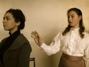 Josie Altucher, left, as Mrs. Gibbs and Hannah Frith as Emily (Photo by Jim Mechalakos)