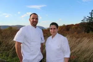 Executive Chef Vin Mocarski and Pastry Chef Laura DiGiorno outside their kitchen at Valley Restaurant at The Garrison.