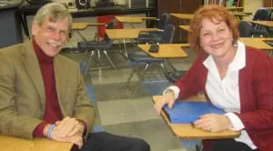 Haldane English teacher Eric Richter and "Our Town" director Martha Mechalakos  (Photo by A. Rooney)