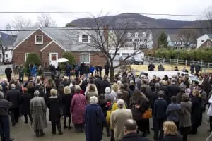 Mourners outside Loretto following the burial mass. (Photo by K.E. Foley)