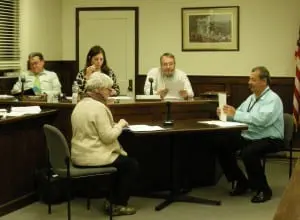 BoardâofâElectionâCommissionersâCatherineâCroftâandâAnthonyâScannapieco,âatâtheâsmallâtable,âprepareâforâdiscussionsâwithâtheâPutnamâCountyâLegislature'sâRulesâCommitteeâ(leftâtoâright)âLegislatorsâKevinâWright,âDiniâLoBue,âandâLouisâTartaro.âPhotoâbyâL.S.âArmstrong