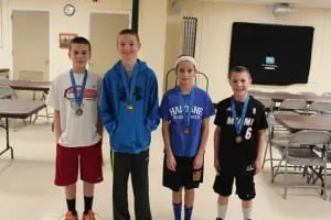 From left, Dominic Maglio, Connor O'Reilly, Madison Chiera and Dillon Kelly competed Feb. 14 in free throw competition. (Photo courtesy of Knights of Columbus)