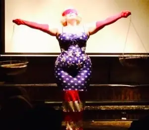 Burlesque star Dirty Martini performing at Dogwood in February 2014, for a screening of Beth B's documentary, Exposed. (Photo by S. Hixson)