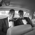Seanâ
Patrickâ
Maloney,â
left,â
andâ
Randyâ
Florke,â
right,â
leaveâ
St.â
Mary'sâ
inâ
theâ
backâ
ofâ
theirâ
weddingâ
car.â
Photoâ
courtesyâ
ofâ
Maloney'sâ
Congressionalâ
staff