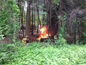 Firefighters respond to a blaze in a car after an accident on Friday (June 6) along Route 9D in Garrison. Photo courtesy of Langley-Garrison Volunteer Fire Company