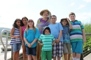 HHLT River of Words educator and award-winning poet Irene O'Garden, back. Front from left, Caroline Bianco, Gianna Bianco, Camryn Emery, Andrew Barti, Dominic Mantilla, Matt McCoy and Daniel Carey.