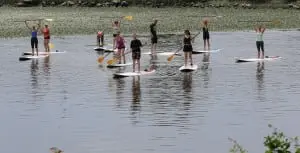 SUP yoga at Hudson River Expeditions and Skybaby Yoga on July 19