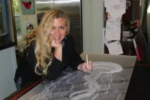 Carla Goldberg working on a 7-foot jellyfish design. (Photo by A. Rooney)