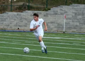 Senior Aidan Draper in a varsity boys soccer match vs. Hamilton on Oct. 28 at Haldane (Photo by Scott Warren)