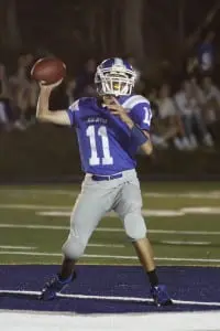 Freshman quarterback Brandon Twoguns sets up for a pass at the Haldane-Pawling Homecoming under the Lights game on Sept. 26.