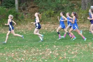 Haldane cross-country girls Taylor Farrell, Katy Phillips and Ruby McEwan at Coaches' Invitational Oct. 18 at Bowdoin Park (Photo by Peter Farrell)