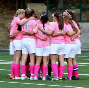 Haldane Girls Varsity Soccer shows their support for National Breast Cancer Awareness Month on Oct. 10, at home versus Henry Hudson. (Photo by Scott Warren)