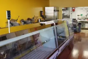 Soon to be filled: display cases at Barb's Butchery 