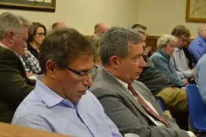 Attorney Steven Barshov, left, and Butterfield developer Paul Guillaro attended Monday's meeting.