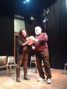 Greg Miller rehearsing with Christine Bokhour, at the Depot Theatre (photo by Julie Heckert)
