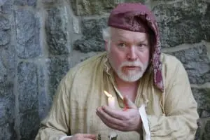 Greg Miller, in one of his 30 roles, in "A Christmas Carol" at the Depot Theatre (photo by Greg Gunder)